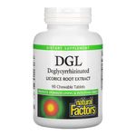 Natural Factors, DGL (Licorice Root Extract), 400mg, High Dose, 90 Vegan Chewable Tablets, Vegetarian, Soy Free, Gluten Free, Non GMO