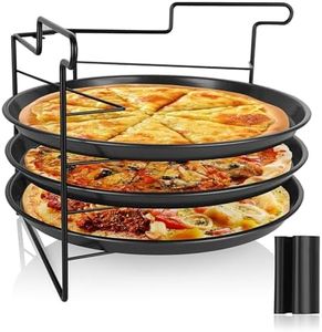 SIMTWO 3 Pack Pizza Tray Set with Folding Rack, Non-Stick Pizza Pans for Oven, 11inch/28cm Round Pizza Baking Tray