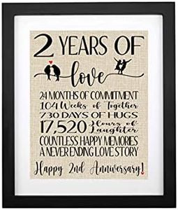 Framed 2 Years Anniversary Burlap Print, Unique Gifts for Him Her 2nd Anniversary, Gift Idea for Husband Wife 2 Years Wedding Anniversary, Couple Romantic Anniversary Decoration, Happy 2nd Anniversary