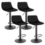 WOLTU Bar Stools Set of 4 Bar Chairs Breakfast Dining Stools for Kitchens Island Counter Velvet Black Bar Stools for Home Pub, Barstools with Backrest, Footrest, Seat Height 59.5-81cm BH315sz-4-UK