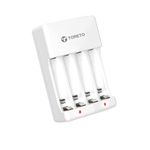Toreto Powerpod AA/AAA Battery Charger for Ni-MH/Ni-Cd Rechargeable Batteries, Charges 2 or 4 Cells, Smart Charge Control, Dual LED Indicators, Indian Plug, 220V AC Input (White)
