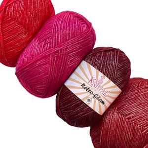 Retro-Glam Sparkle Yarn for Knitting, 4 Skeins, 1280Yds/400G, Free Patterns - Metallic Yarn for Crocheting - 3 DK Light Worsted Weight - Red Splash