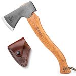 NedFoss 15" Hatchet, Chopping Axes and Hatchets for Wood Splitting and Kindling, Forged Carbon Steel Bushcraft Axe Head Beech Wood Handle, Retro Leather Sheath