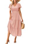 VOTEPRETTY Summer Dresses for Women UK Long Maxi Dresses Ladies Boho Vacation Beach Casual Dress (Pink,M)