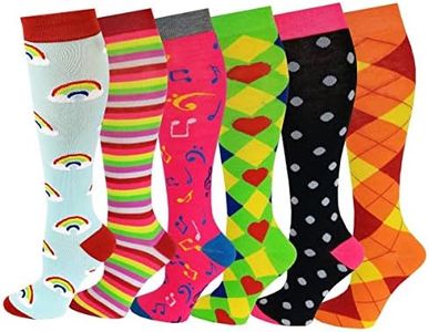 6 Pairs Women's Fancy Design Multi Colorful Patterned Knee High Socks,Assorted Design,Size 9-11 ( Fit women shoe size 4 to 10 )