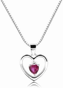 Sterling Silver"Dancing Heart" July Simulated Birthstone Necklace for Children