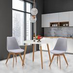 Homcasa Round Dining Table and 2 Chairs Set, 90cm White Dining Table and Soft Cushion Pad Chairs with Wood Legs,Small Dining Room Set of 2 for Home Kitchen Office Meeting (Grey*2+90cm Table)