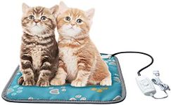 EACHON Pet Heating Pad for Dogs and Cats Electric Heated Pet Beds Warming Pet Mats Adjustable Safety Waterproof Chew Resistant Steel Cord wifh Free pet Comb (17 * 17 Blue paw)