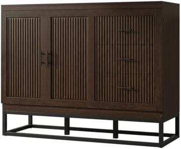 Woarvst 63 Inch Sideboard Buffet Cabinet with Storage, Modern Wood Dresser with 4 Doors and 9 Drawers, Black Credenza with Gold