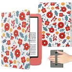 MoKo Case Fits All-New 6" Kindle (11th Generation, 2024/2022 Release)/Kindle (10th/8th Generation, 2019/2016),Ultra Lightweight PU Shell Cover with Auto Wake/Sleep, White + Red Floral