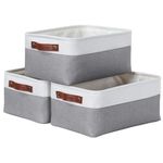 Baskets Storage Organization| Storage Baskets for Shelves for Organizing Closet Shelf Nursery Toy | Storage Bins with Handles (Grey and White, Medium 3 Pack)