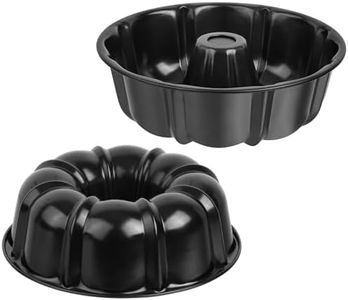 Onader 2 Pack Cake Pan Nonstick, 10 Inch Round Fluted Tube Pans for Baking Pound Cakes, 10 Cups Large Heavy Duty Carbon Steel Baking Mold, Black