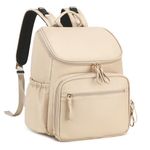 LORADI Large Capacity Diaper Bag Backpack with Storller Clips, Water-Resistant Travel Backpack with Anti-Theft Pocket (Faux Leather, Beige)