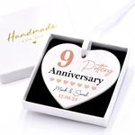 Beecreative Personalised 9th Wedding Anniversary Gifts - Pottery Wedding Anniversary - For Husband, Wife, Him, Her - 9 Years Wedding Anniversary Together - Ceramic Ornament With Gift Box