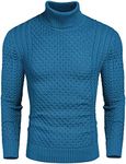 COOFANDY Men's Slim Fit Turtleneck Sweater Casual Knitted Twisted Pullover Solid Sweaters Peacock Blue