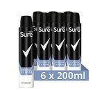 Sure Men Invisible Ice Fresh Anti-Perspirant Aerosol pack of 6 deodorant for men that protects against white marks and yellow stains for 48-hour sweat and odour protection 200 ml