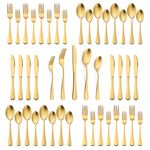 40-Piece Matte Gold Silverware Set, E-far Stainless Steel Flatware Cutlery Set Service for 8, Eating Utensils Tableware for Home Kitchen, Matte Finished & Dishwasher Safe, Simple Design