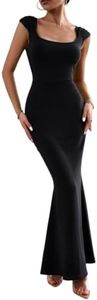 Holcuva Women's Basic Sexy Lounge Slip Long Dress Elegant Sleeveless Backless Ribbed Bodycon Maxi Dresses Black XL