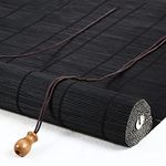 Black Bamboo Roller Blind Wood Venetian Blind Roman Blinds Roll Up Window Blinds Breathable Blackout Curtains Shutter ​Partition Door Curtain,for Indoor,Outdoor,Balconies,Customizable (120x150 cm)