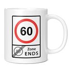 Mug Monster - Funny 60th Birthday Mug, 60 Speed Limit, 50 Zone Ends, Joke Present - Ceramic Coffee Mug/Cup, Gift for Men or Women, Extra Large and Giant Mug Available, 20oz White Mug