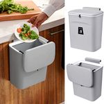 2.4 Gallon Hanging Kitchen Compost Bin for Counter Top or Under Sink, Wall-Mounted Counter Small Trash Can with Lid for Cupboard,Bedroom,Office,Camping.Mountable Indoor Compost Bucket (Gray)