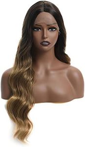 Netgo Brown Ombre Wig, Long Wavy Wig for Women, Natural Looking Heat Resistant Synthetic Ombre Lace Front Wigs Womens Wigs for Daily Party