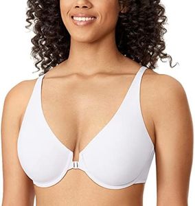 DELIMIRA Women's Front Closure Bras Plus Size Underwire Unlined Plunge Comfort Bra White 34DD