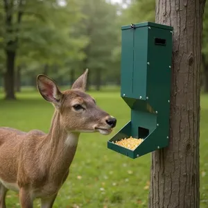 Galvanized Hanging Deer Feeder Box, Heavy Duty Metal Deer Feeding Station Automatic Corn Dispenser with Waterproof Cover for Deers and Wildlifes Green