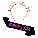 Propsicle Princess Silk Sash & Tiara Pack of 2 Black Birthday Girl Sash & Crown Rose Gold Headband Party Birthday Girl Gift Item