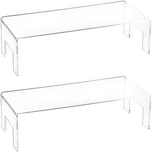 Frcctre 2 Pack Clear Acrylic Display Risers, 5mm Thick Acrylic Display Stand Showcase Fixtures for Jewelry, Acrylic Display Shelf for Dessert Cupcake Candy Toys Figures Cosmetics - 12"x5"x3.3"