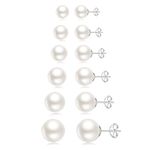 Senteria Pearl Earrings Studs 6 Pairs Sterling Silver Pearl Stud Earrings Set Hypoallergenic Small Silver Stud Earrings Pearl Earrings for Women 3/4/5/6/8/10MM