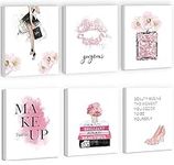 KAIRNE Fashion Women Art Print, Modern Pink Pictures Bathroom Decor for Girls Wall Art Set of 6(12”X16”,framed),Hello Gorgeous Wall Decor Esthetic Makeup wall decor for lady Room Girls Bedroom Decor