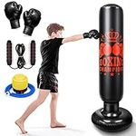 MENOLY Punching Bag for Kids,60 Inch Inflatable Fitness Boxing Bag Stand with Boxing Gloves Jump Rope,Great for Karate, Taekwondo, MMA and Stress Relief, Great Gifts for Kids