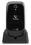 Doro 6530 Easy-to-Use Unlocked Feature Phone for 3G Networks with External Display, GPS combined with SOS Button and Charging Cradle Included (Black/White)