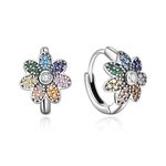 EVER FAITH Flower Earrings for Women Hypoallergenic Multicolor CZ Vintage Floral Flower Small Huggie Hoop Earrings for Girls Teen