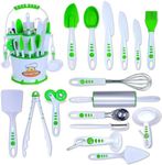 Curious Chef 30-Piece Caddy Collection Cookware, White/Green, Dishwasher Safe, BPA-Free Plastic, Includes Real Utensils - Rolling Pin, Spoons, Whisk, Knives, Measuring Cups, Vegetable Peeler & More