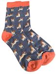 Purple Possum® Socks Jack Russell Dog Print Ladies Blue Orange Soft Bamboo Cotton Blend Terrier Dogs Sock Gift Idea (Blue)