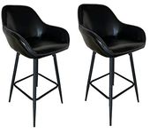 BTEXPERT 25 inch Bucket Black Faux Leather Accent Dining Bar Chair Set of 2