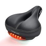 DAWAY C99 Men Women Bike Seat - Comfortable Memory Foam Padded Bicycle Saddle with Taillight, Waterproof Wide Leather Cushion, Dual Spring Suspension, Shock Absorbing, Fits Road, MTB, Exercise Bikes