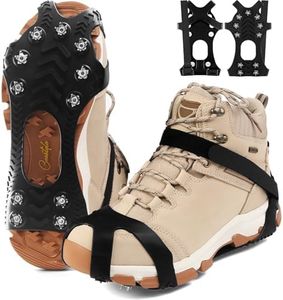 11 Spikes Crampons, Upgraded Version Stainless Steel Anti-Slip, Ice Cleats Traction Grips for Hiking Shoes and Boots, Safe Protect for Hiking Fishing Mountaineering Walking,Black,Small