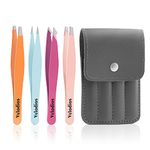 Velodios Tweezers for Women and Men, Professional Precision Tweezers for Eyebrows, Pointed and Slant Tweezers for Facial Hair, Ingrown Hair Removal, Stainless Steel Tweezers Set (Multi-Color)