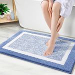 Kitinjoy Bath mat, Extra Soft and Absorbent Microfiber Bathroom Mat, Non-Slip, Machine Washable, Quick Dry Shaggy Bath Rug, Suitable for Bathroom Floor, Tub, Shower (Blue and White, 24 x 16 Inches)