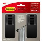 Command Matte Black Curtain Rod Hooks with Command Strips, Hang Curtain Rods No Drilling, Holds up to 10 lbs