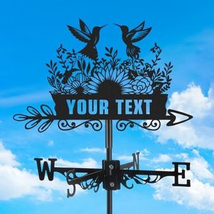 Ironglyh Personalized Hummingbird Metal Weather Vane, Custom Family Name Weathervane, Weather Vanes Roof Mount, Wind Direction Indicator, Wind Vanes for Yard Farmhouse Garden, Housewarming Gifts