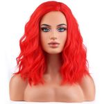 BERON Red Wigs for Womens Short Curly Wavy Hair Wig Girls Red Colored 14" Shoulder Length Synthetic Costume Cosplay Party Halloween or Daily Used Wigs Wig Cap Included