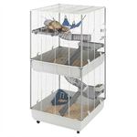 Ferplast Ferret cage FURET TOWER, vertical two floors structure, wheels and accessories are included. Varnished grey metal and plastic, 75 x 80 x h 161 cm