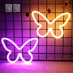 2 Packs Butterfly Neon Lamp, Attivolife Purple Yellow Art Wall Home Decor Light up LED Light Sign with USB Powered, Best Creative Gifts for Girls Wedding Valentines Kids Birthday Bar Party Supplies