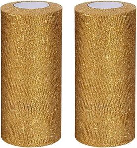 Handi Stitch Lot de 2 Rouleau de Tulle - 15 cm x 23 m - Ruban de Tule Or et Pailleté pour Chemin de Tables, Noeuds de Chaises Mariage/Anniversaire, Jupe de Tutu, Artisanat, Noeud Cadeau