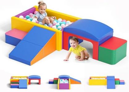 Lischwert Foam Climbing Blocks for Toddlers, Soft Play Ball Pit, Baby Climbing Blocks Soft Play Climbing for Toddlers with Foldable Block and Tunnel Indoor Climbing Toys for Toddlers 1-3