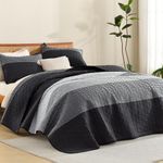 Litanika Oversized King Quilt Set Black and White, 120x98 Stripe Bedspread Coverlet 3 Pieces, Black and White Lightweight Quilted Bedding Set for All Season(Oversized King-1 Quilt, 2 Pillowcases)